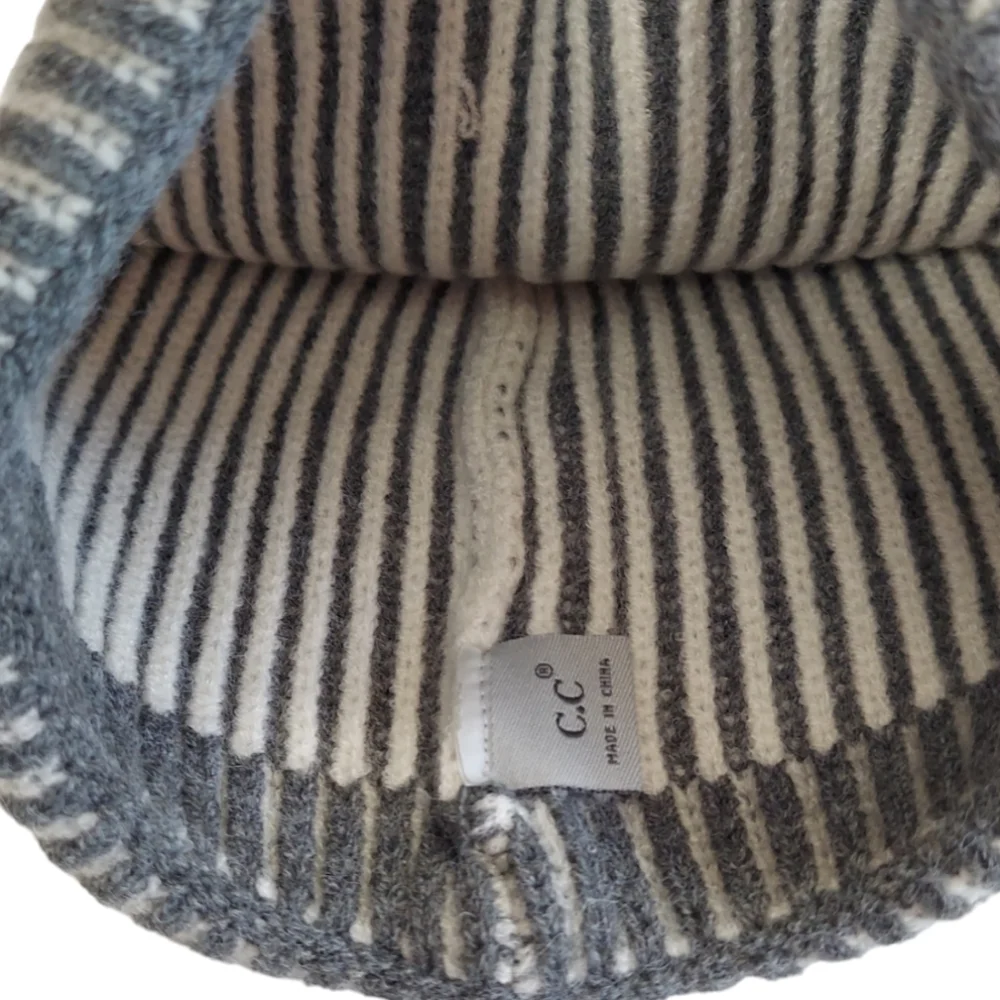 Striped Winter Beanie Hat Womens Unisex Gray Soft Warm Hat Winter New Stretch
